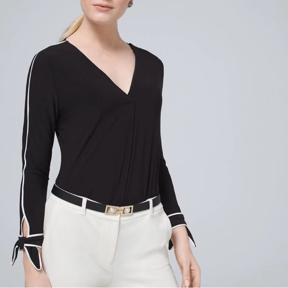 White House Black Market Bow-Cuff Contrast Blouse XXS